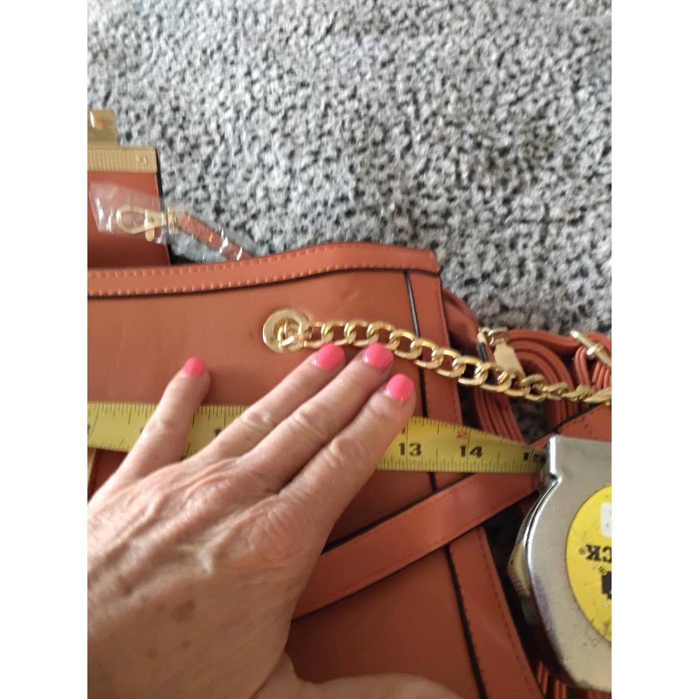 Diophy Women Orange Tan Faux Leather Tote Bag‎ Gold Chain Strap SH-8691S NEW - Picture 9 of 13